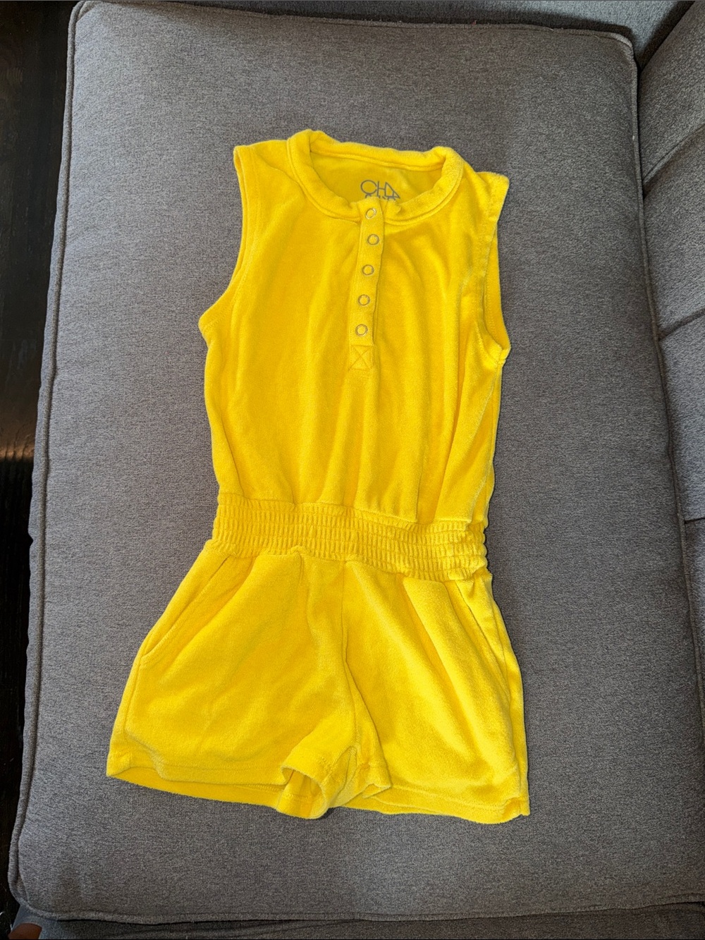 Yellow Girls' Sleeveless Romper - Soft Terry Knit